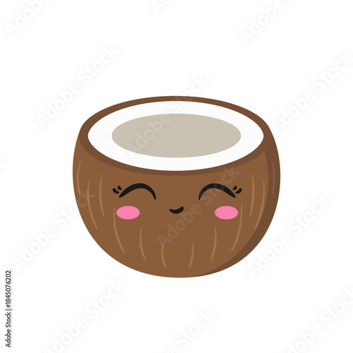 Coconut cute character cartoon, smiling face, emotions happy joy icon vector illustration.