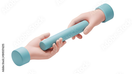Hands passing blue baton to each other in teamwork gesture