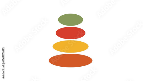 A colorful graphic design of four stacked ovals in green, red, yellow and orange hues on white background, perfect for modern digital illustrations and creative projects