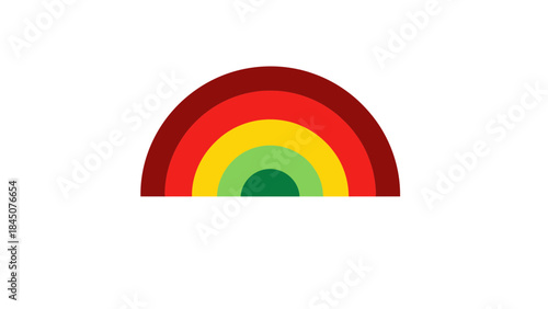 Vibrant multicolored rainbow arc with maroon, red, orange, yellow, light green, and dark green hues on white background
