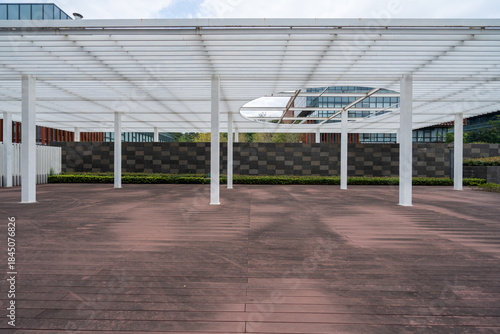 Modern Office Building Entrance with Glass Facade