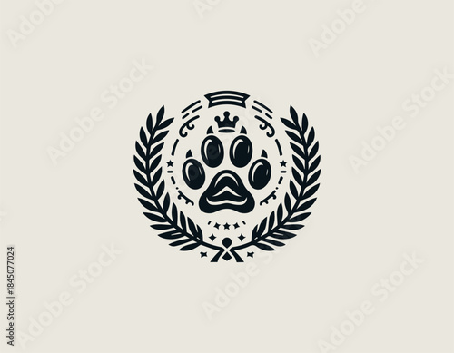Royal paw emblem symbolizing noble animal strength in refined bold black vector logo illustration