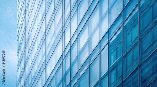 Wallpaper Mural Modern Office Building Facade with Blue Glass Windows Reflecting Sky and Cityscape Torontodigital.ca