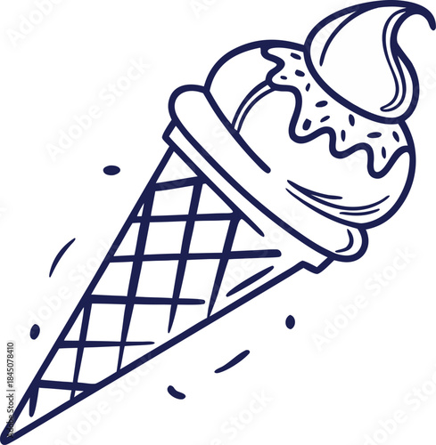 Simple outline of an ice cream cone on a white background