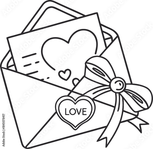 Simple outline of a love letter icon on a white backdrop