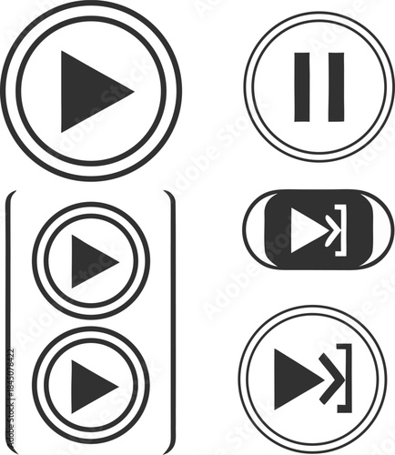 Collection of vector media player control icons for user interfaces