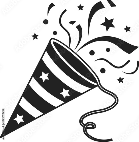 A simple silhouette of a party popper on a white background