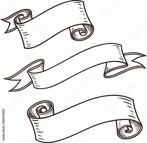 A collection of vintage horizontal ribbon banners with decorative flourishes