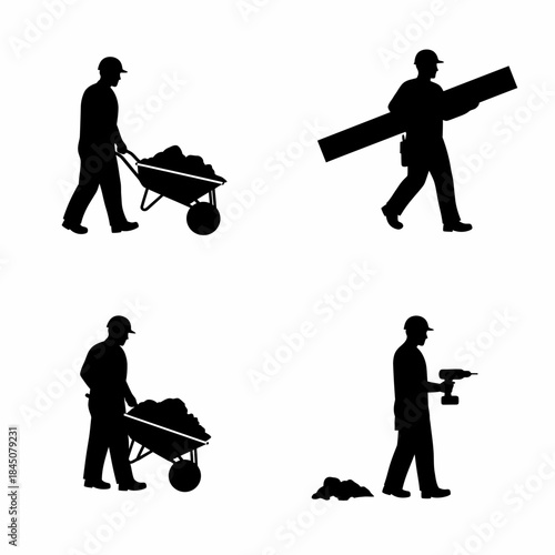 Construction Workers Silhouettes Laborers in Action.