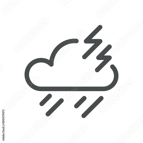 Storm Weather Icon. Thin Line Cloud with Lightning and Rain Illustration for Severe Storm Forecast, Heavy Precipitation and Electrical Activity. Isolated Outline Vector Symbol, Editable Stroke 