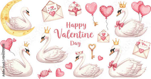 Happy valentine's day with elegant swans