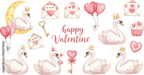 Happy valentine's day swans