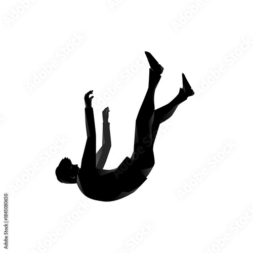 A man falling to the ground, A monochrome silhouette captures the essence of a falling figure, evoking a sense of uncertainty and vulnerability. 