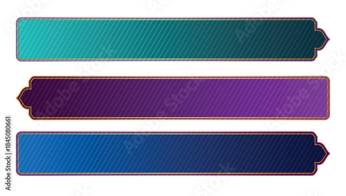 Set of luxury colorful arabic islamic banner title frame text box border background