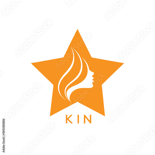 KIN Star Beauty Logo. KIN Woman Silhouette  Feminine Salon. KIN Cosmetic Branding Icon.
