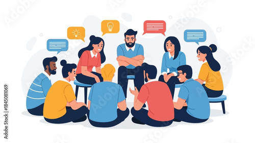 Diverse Group of People Engaged in a Productive Discussion, Sharing Ideas and Providing Support in a Collaborative Therapy Session or Community Meeting