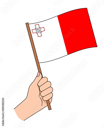 マルタの国旗を手に持って応援しているイラスト