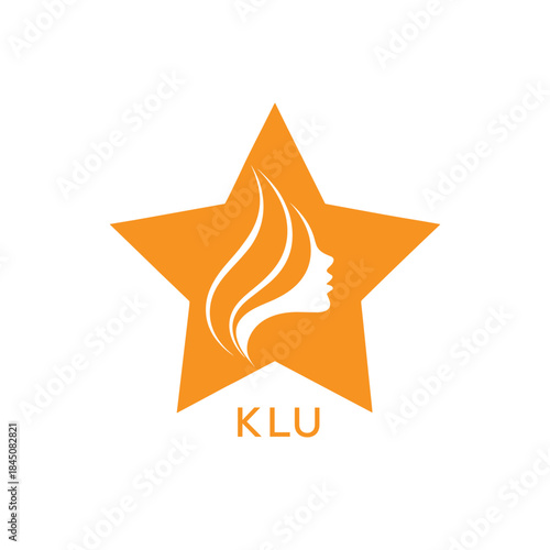 KLU Star Beauty Logo. KLU Woman Silhouette  Feminine Salon. KLU Cosmetic Branding Icon.
