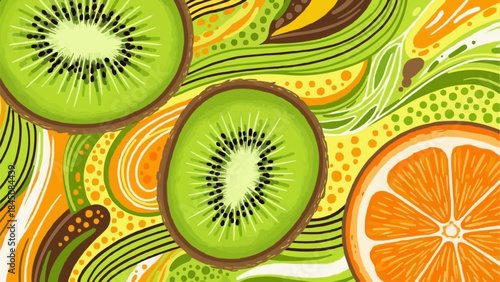 Vibrant Slices of Fresh Kiwi and Orange Fruits.