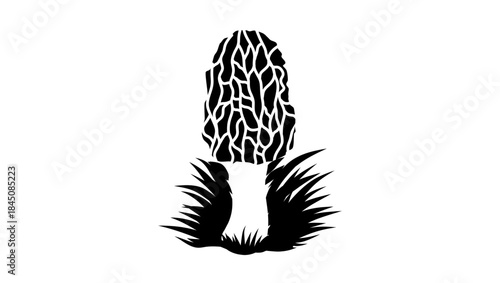 morel mushroom symbol, black isolated silhouette