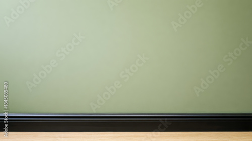 Wallpaper Mural Simple green wall with black trim and wooden floor in an indoor space during daylight Torontodigital.ca