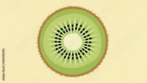 A vibrant cross-section of a ripe kiwi fruit showcasing its unique texture and seeds.
