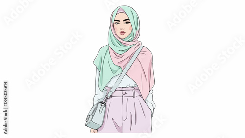 Beautiful Muslim Woman Wearing a Stylish Hijab and Modern Outfit.