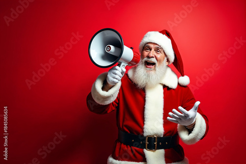 Santa Claus Holding Megaphone Announcing Christmas Sale