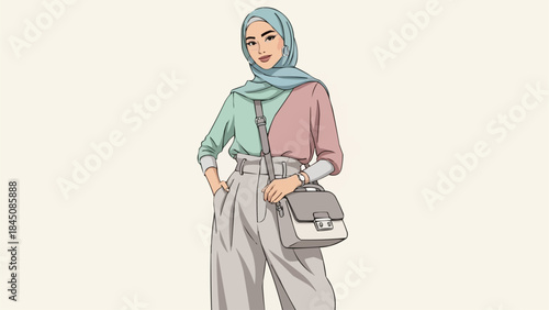 Stylish Muslim Woman in Modern Hijab and Fashionable Outfit.