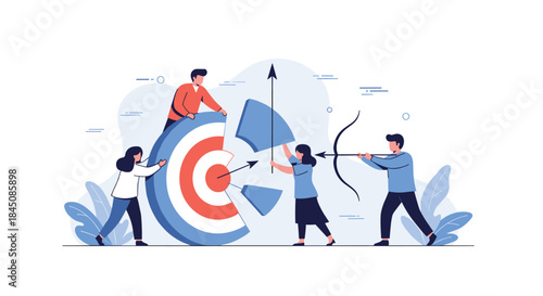 Team members work together to repair a shattered target as a symbol of collaborative strategy and shared goals that guide progress and focused determination.