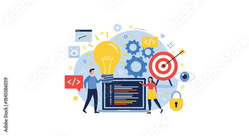 Collaborative software development concept with coder and designer at a coding desk emphasizing teamwork coding creativity and problem solving.