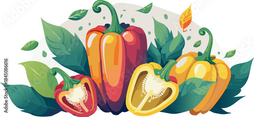 Fresh bell peppers artwork supporting healthy eating awareness and visual food education
