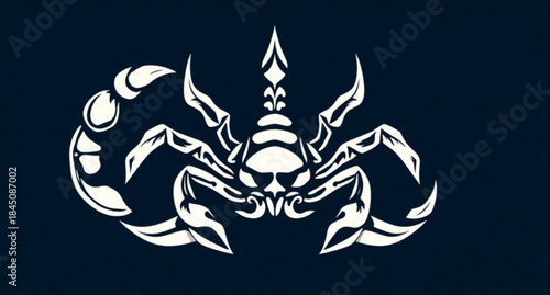 A blue scorpion tattoo design featuring a tribal vector illustration of an animal silhouette with a sharp claw and insect symbol for a black nature art logo