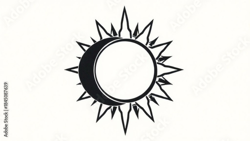 Vector illustration of a round frame made of stars and black, yellow, and white splashes featuring a bright sunny summer sun icon as a warm solar light symbol for hot weather design