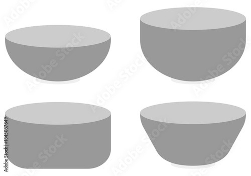 和食器の茶碗イラスト4点セット（灰色）