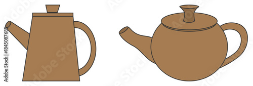 急須とポットのイラスト2点セット（茶色）