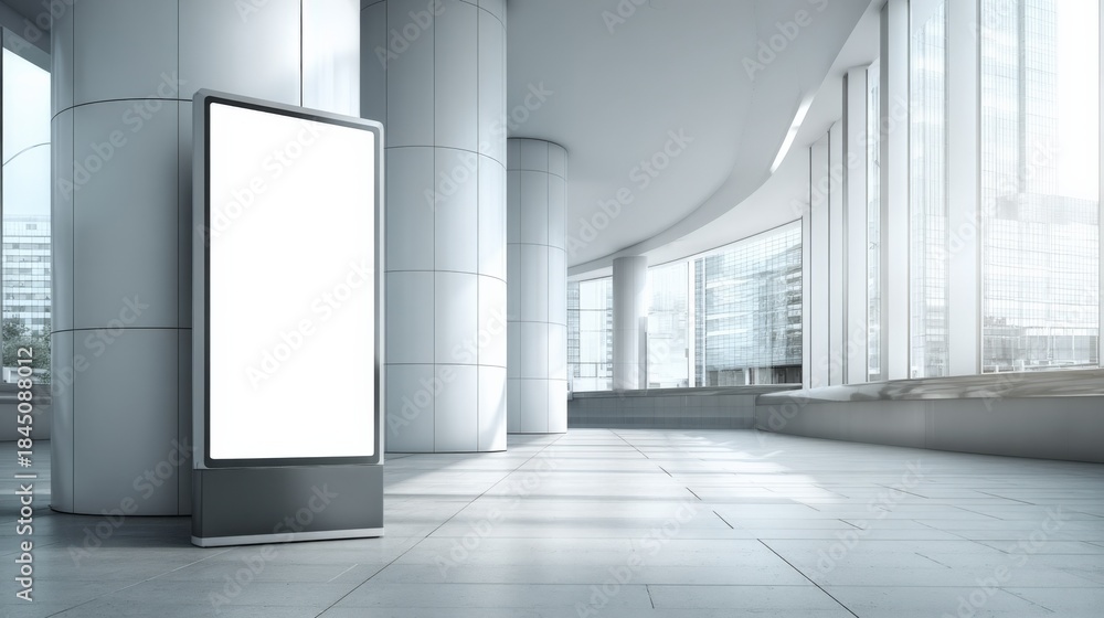 Obraz premium Blank Billboard Mockup in Modern Minimalist Interior, Ideal for Advertising and Marketing Campaigns