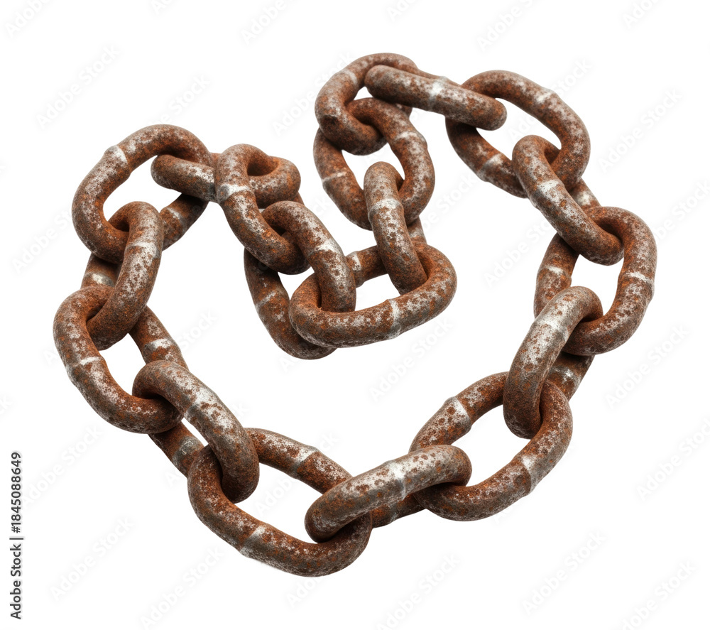 Fototapeta premium Rusty chain links on industrial still life isolated on transparent background
