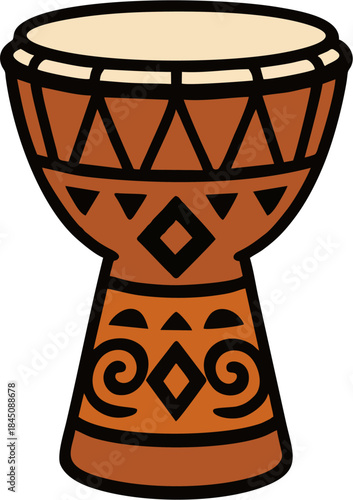Cartoon African Djembe Drum with Tribal Pattern Vector Illustration