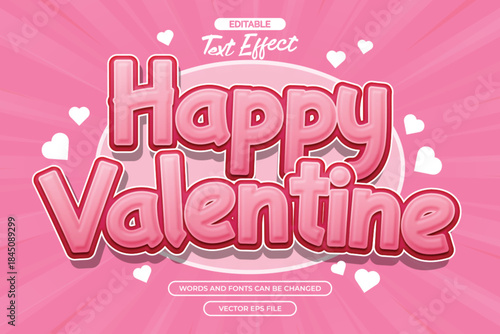 Happy valentine editable text effect with pink text style and with hearts shape decoration