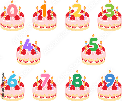 数字入り誕生日ケーキイラストセット
