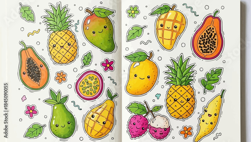 Cute Kawaii Fruits Collection with Happy Faces and Vibrant Colors.