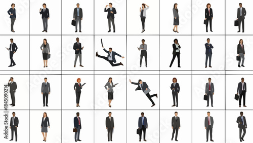 Collection of Diverse Business People Poses and Actions.