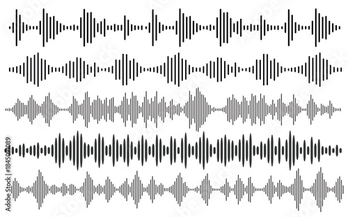 Collection of various sound wave patterns and audio waveform visualizations