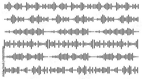 A black and white image of a sound wave pattern on a white background