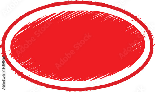 Rough red circle stamp with white outline and textured fill