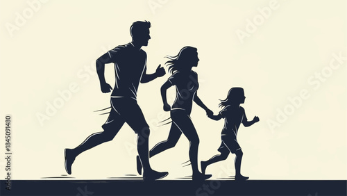 Family Running Together Silhouette Healthy Lifestyle Activity.