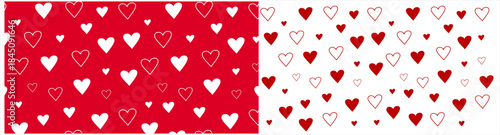 Heart seamless pattern doodle background for love or Valentines Day. Red and white hand drawn romantic texture for wallpaper and wrapping paper. Vector design for card, banner modern  template happy n