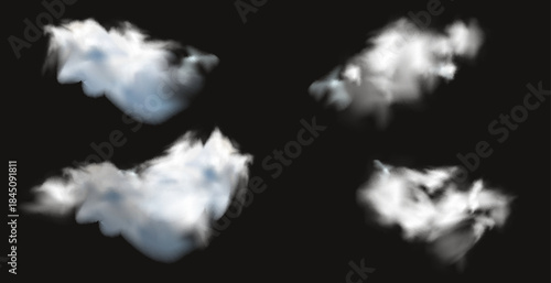 Vector realistic cloud, smoke or fog on isolated transparent background. Cloud, smoke, fog.