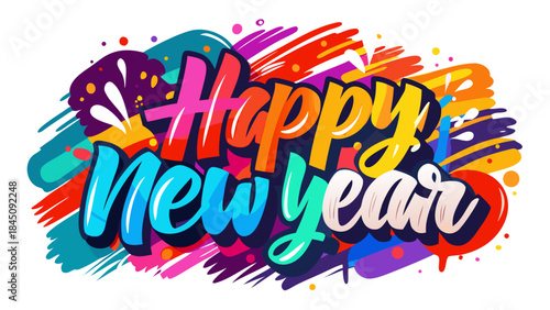 Happy new year colorful graffiti style lettering with abstract background